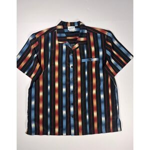Irvine Park Button Down Shirt Mens Large Multicolor Vertical Stripe Ikat Camp